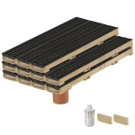 Set 11 rigole cu accesorii ACO Self Euroline 60 din beton cu polimeri 100cm, cu grătar nervurat A15 100cm din polipropilena negru, Microgrip