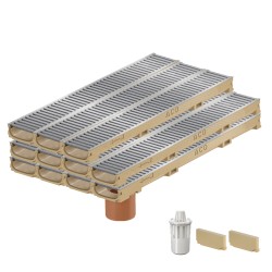 Set 11 rigole ACO Self Euroline 60 din beton cu polimeri, grătar standard din otel zincat, A15, L=11m, lxh=11.8x6cm si accesorii