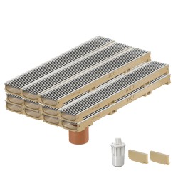 Set 11 rigole ACO Self Euroline 60 din beton cu polimeri, grătar profil triunghiular inox, A15, L=11m, lxh=11.8x6cm si accesorii