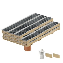 Set 11 rigole ACO Self Euroline 60 din beton cu polimeri, grătar retea din otel zincat, A15, L=11m, lxh=11.8x6cm si accesorii