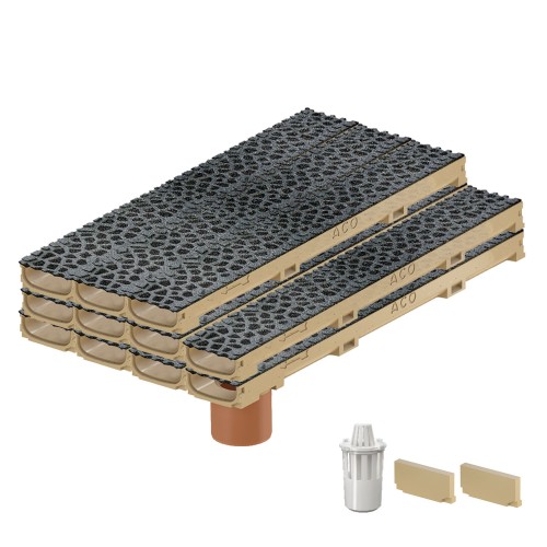 Set 11 rigole cu accesorii ACO Self Euroline 60 din beton cu polimeri 100cm, cu grătar Self tip Voronoi 50cm din fonta, Diamant, B125