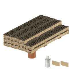 Set 11 rigole ACO Self Euroline 60 din beton cu polimeri, grătar din fontă model Voronoi Quartz Fume, B125, L=11m, lxh=11.8x6cm si accesorii