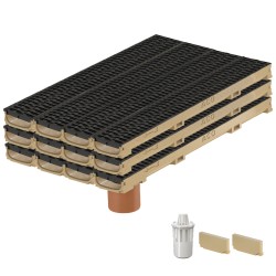 Set 12 rigole ACO Self Euroline 60 din beton cu polimeri, grătar din PP negru, antiderapant, A15, L=12m, lxh=11.8x6cm si accesorii