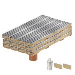 Set 12 rigole ACO Self Euroline 60 din beton cu polimeri, grătar standard din otel zincat, A15, L=12m, lxh=11.8x6cm si accesorii