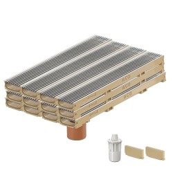 Set 12 rigole ACO Self Euroline 60 din beton cu polimeri, grătar profil triunghiular inox, A15, L=12m, lxh=11.8x6cm si accesorii