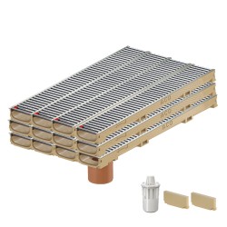 Set 12 rigole ACO Self Euroline 60 din beton cu polimeri, grătar nervurat din inox, A15, L=12m, lxh=11.8x6cm si accesorii