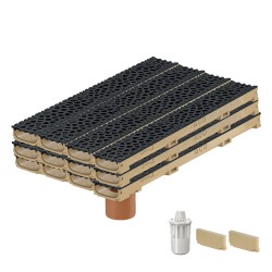 Set 12 rigole ACO Self Euroline 60 din beton cu polimeri, grătar din fontă model Voronoi negru, B125, L=12m, lxh=11.8x6cm si accesorii