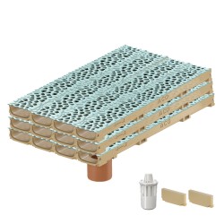 Set 12 rigole ACO Self Euroline 60 din beton cu polimeri, grătar din fontă model Voronoi Perle, B125, L=12m, lxh=11.8x6cm si accesorii