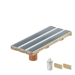 Set 3 rigole ACO Self Euroline 60 din beton cu polimeri, grătar retea din inox, A15, L=3m, lxh=11.8x6cm si accesorii