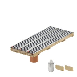 Set 3 rigole ACO Self Euroline 60 din beton cu polimeri, grătar nervurat din inox, A15, L=3m, lxh=11.8x6cm si accesorii