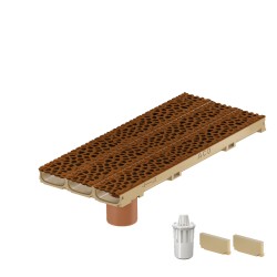 Set 3 rigole ACO Self Euroline 60 din beton cu polimeri, grătar din fontă model Voronoi Corten, B125, L=3m, lxh=11.8x6cm si accesorii