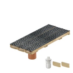 Set 3 rigole ACO Self Euroline 60 din beton cu polimeri, grătar din fontă model Voronoi Diamant, B125, L=3m, lxh=11.8x6cm si accesorii