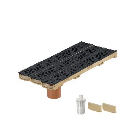 Set 3 rigole ACO Self Euroline 60 din beton cu polimeri, grătar din fontă model Voronoi negru, B125, L=3m, lxh=11.8x6cm si accesorii