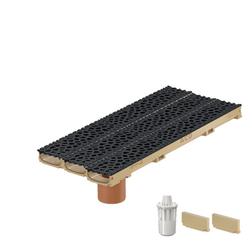 Set 3 rigole cu accesorii ACO Self Euroline 60 din beton cu polimeri 100cm, cu grătar Self tip Voronoi 50cm din fonta, B125