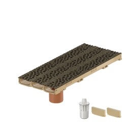 Set 3 rigole ACO Self Euroline 60 din beton cu polimeri, grătar din fontă model Voronoi Quartz Fume, B125, L=3m, lxh=11.8x6cm si accesorii