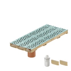 Set 3 rigole ACO Self Euroline 60 din beton cu polimeri, grătar din fontă model Voronoi Perle, B125, L=3m, lxh=11.8x6cm si accesorii