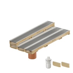 Set 4 rigole ACO Self Euroline 60 din beton cu polimeri, grătar profil triunghiular inox, A15, L=4cm, lxh=11.8x6cm si accesorii