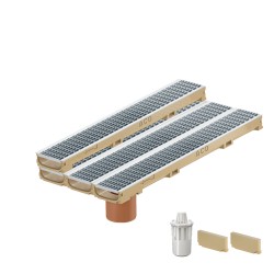 Set 4 rigole ACO Self Euroline 60 din beton cu polimeri, grătar retea din inox, A15, L=4cm, lxh=11.8x6cm si accesorii