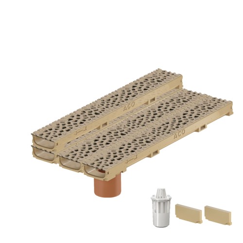 Set 4 rigole cu accesorii ACO Self Euroline 60 din beton cu polimeri 100cm, cu grătar Self tip Voronoi 50cm din fonta,  Citrine, B125