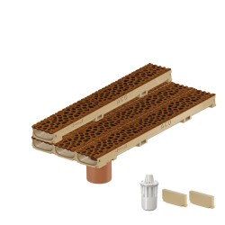 Set 4 rigole ACO Self Euroline 60 din beton cu polimeri, grătar din fontă model Voronoi Corten, B125, L=4m, lxh=11.8x6cm si accesorii