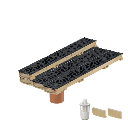 Set 4 rigole cu accesorii ACO Self Euroline 60 din beton cu polimeri 100cm, cu grătar Self tip Voronoi 50cm din fonta, B125