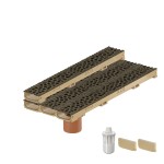 Set 4 rigole cu accesorii ACO Self Euroline 60 din beton cu polimeri 100cm, cu grătar Self tip Voronoi 50cm din fonta, Malachite, B125