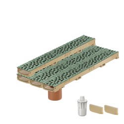 Set 4 rigole ACO Self Euroline 60 din beton cu polimeri, grătar din fontă model Voronoi Malachite, B125, L=4m, lxh=11.8x6cm si accesorii