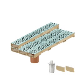 Set 4 rigole ACO Self Euroline 60 din beton cu polimeri, grătar din fontă model Voronoi Perle, B125, L=4m, lxh=11.8x6cm si accesorii