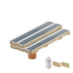 Set 5 rigole ACO Self Euroline 60 din beton cu polimeri, grătar retea din inox, A15, L=5m, lxh=11.8x6cm si accesorii