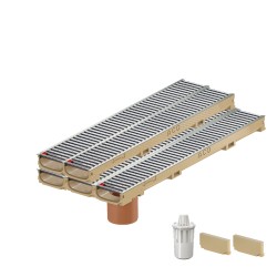 Set 5 rigole ACO Self Euroline 60 din beton cu polimeri, grătar nervurat din inox, A15, L=5m, lxh=11.8x6cm si accesorii