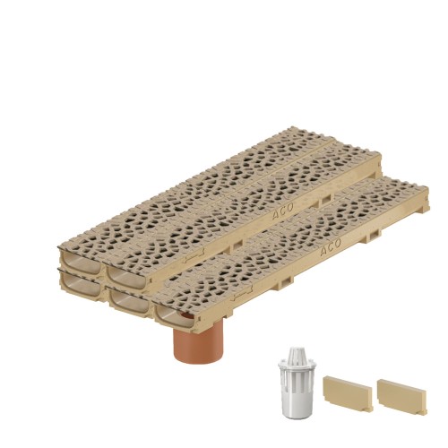 Set 5 rigole cu accesorii ACO Self Euroline 60 din beton cu polimeri 100cm, cu grătar Self tip Voronoi 50cm din fonta,  Citrine, B125