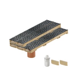 Set 5 rigole ACO Self Euroline 60 din beton cu polimeri, grătar din fontă model Voronoi Diamant, B125, L=5m, lxh=11.8x6cm si accesorii