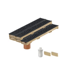 Set 5 rigole ACO Self Euroline 60 din beton cu polimeri, grătar din fontă model Voronoi negru, B125, L=5m, lxh=11.8x6cm si accesorii