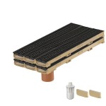 Set 6 rigole cu accesorii ACO Self Euroline 60 din beton cu polimeri 100cm, cu grătar nervurat A15 100cm din polipropilena negru, Microgrip