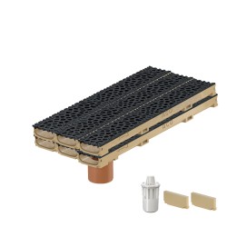 Set 6 rigole ACO Self Euroline 60 din beton cu polimeri, grătar din fontă model Voronoi negru, B125, L=6m, lxh=11.8x6cm si accesorii