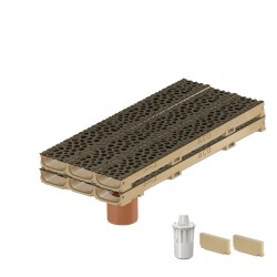 Set 6 rigole ACO Self Euroline 60 din beton cu polimeri, grătar din fontă model Voronoi Quartz Fume, B125, L=6m, lxh=11.8x6cm si accesorii