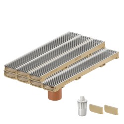 Set 7 rigole ACO Self Euroline 60 din beton cu polimeri, grătar profil triunghiular inox, A15, L=7m, lxh=11.8x6cm si accesorii