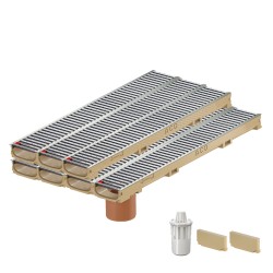 Set 7 rigole ACO Self Euroline 60 din beton cu polimeri, grătar nervurat din inox, A15, L=7m, lxh=11.8x6cm si accesorii