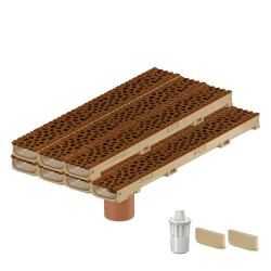 Set 7 rigole ACO Self Euroline 60 din beton cu polimeri, grătar din fontă model Voronoi Corten, B125, L=7m, lxh=11.8x6cm si accesorii