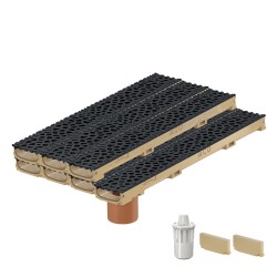 Set 7 rigole ACO Self Euroline 60 din beton cu polimeri, grătar din fontă model Voronoi negru, B125, L=7m, lxh=11.8x6cm si accesorii