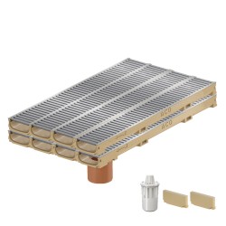 Set 8 rigole ACO Self Euroline 60 din beton cu polimeri, grătar standard din otel zincat, A15, L=8m, lxh=11.8x6cm si accesorii