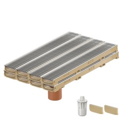 Set 8 rigole ACO Self Euroline 60 din beton cu polimeri, grătar profil triunghiular inox, A15, L=8m, lxh=11.8x6cm si accesorii