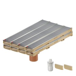 Set 8 rigole ACO Self Euroline 60 din beton cu polimeri, grătar nervurat din inox, A15, L=8m, lxh=11.8x6cm si accesorii