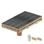 Set 8 rigole cu accesorii ACO Self Euroline 60 din beton cu polimeri 100cm, cu grătar Self tip Voronoi 50cm din fonta, Diamant, B125