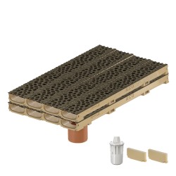 Set 8 rigole ACO Self Euroline 60 din beton cu polimeri, grătar din fontă model Voronoi Quartz Fume, B125, L=8m, lxh=11.8x6cm si accesorii