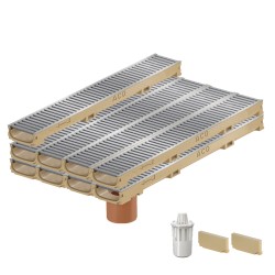 Set 9 rigole ACO Self Euroline 60 din beton cu polimeri, grătar standard din otel zincat, A15, L=9m, lxh=11.8x6cm si accesorii