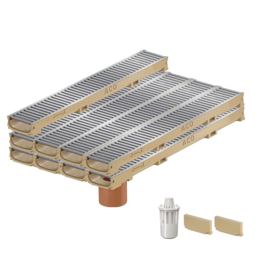 Set 9 rigole cu accesorii ACO Self Euroline 60 din beton cu polimeri, cu grătar din oțel zincat, lungime 100 cm