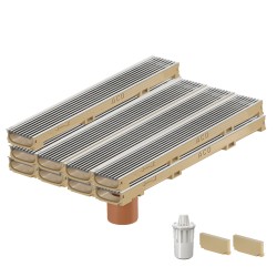 Set 9 rigole ACO Self Euroline 60 din beton cu polimeri, grătar profil triunghiular inox, A15, L=9m, lxh=11.8x6cm si accesorii