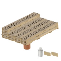 Set 9 rigole ACO Self Euroline 60 din beton cu polimeri, grătar din fontă model Voronoi Citrine, B125, L=9m, lxh=11.8x6cm si accesorii