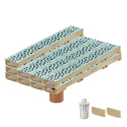 Set 9 rigole ACO Self Euroline 60 din beton cu polimeri, grătar din fontă model Voronoi Perle, B125, L=9m, lxh=11.8x6cm si accesorii